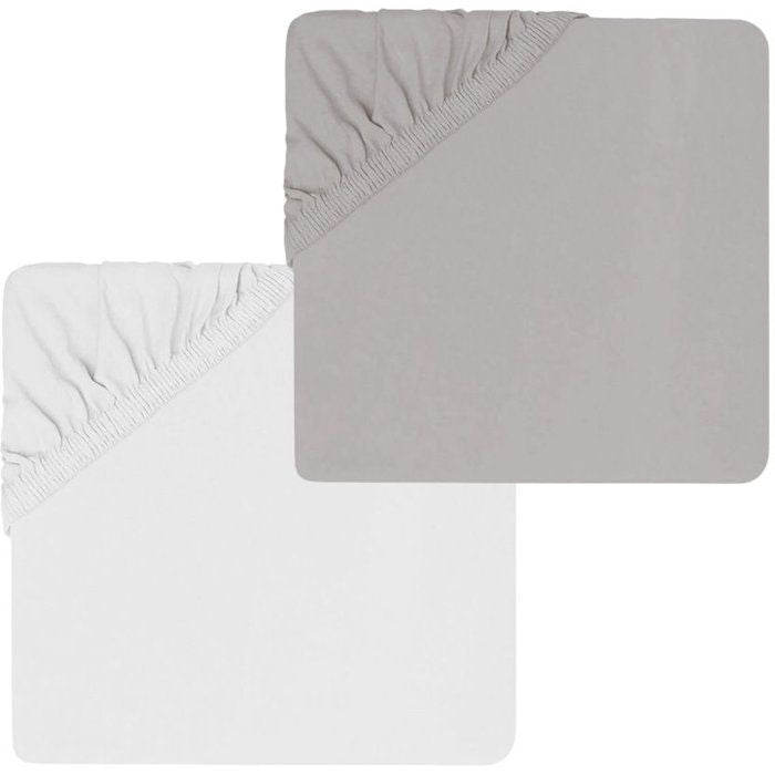 Lot de 2 draps housse - MON PTIT DODO - Jersey 100% coton - 60 x 120 cm - Blanc et gris souris
