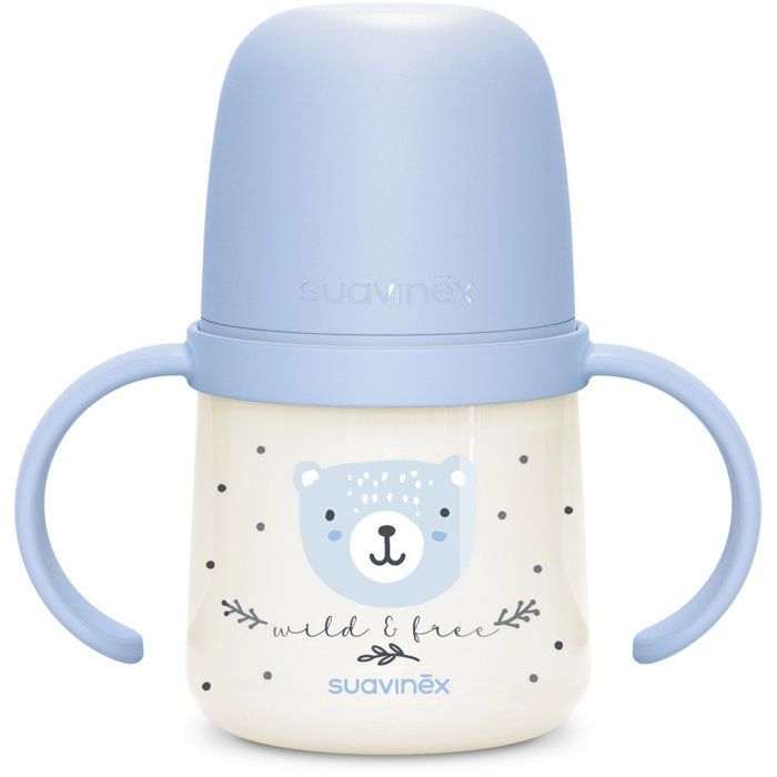 Biberon avec anses - SUAVINEX - NIGHT&DAY WILD&FREE - 150 ml - 6 mois et plus - Bleu