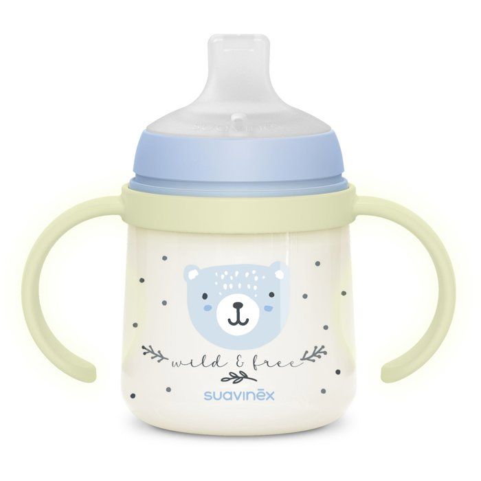 Biberon avec anses - SUAVINEX - NIGHT&DAY WILD&FREE - 150 ml - 6 mois et plus - Bleu