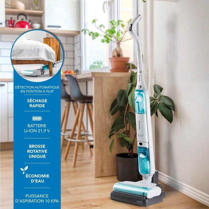 Aspirateur balai laveur - DOMO DO253SW - 10 000 Pa - 35 min - 75 m˛ - 450 ml - Blanc / Bleu