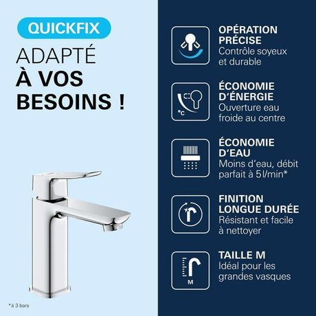 Mitigeur de lavabo - GROHE DICE - Taille M - Cartouche Ch3 & clic-clac - Chrome