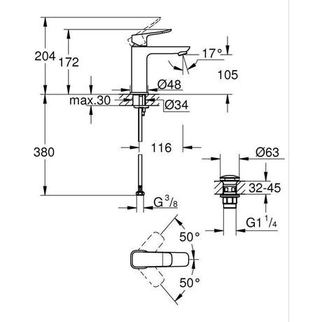 Mitigeur de lavabo - GROHE DICE - Taille M - Vidage clic-clac - Noir mat