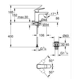 Mitigeur de lavabo - GROHE DICE - Taille S - Clic-clac - Noir mat