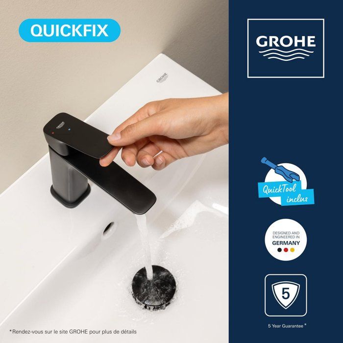 Mitigeur de lavabo - GROHE DICE - Taille S - Cartouche Ch3 & vidage clic-clac - Noir mat