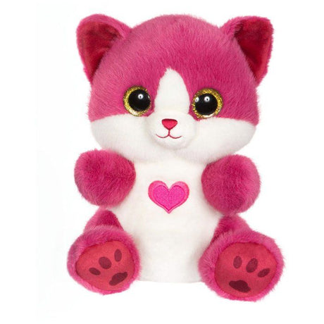 Peluche chat - GIPSY TOYS - BERRY - Rose framboise - 23 cm - Coeur sur le ventre