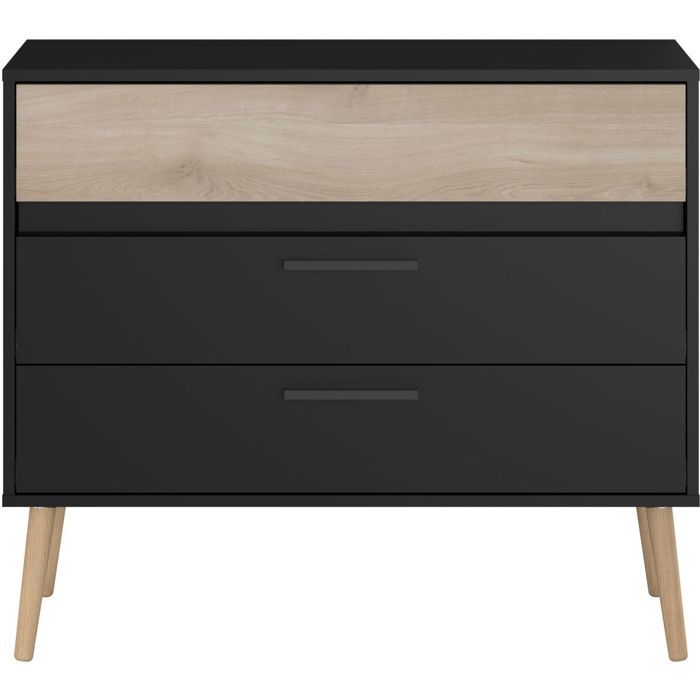 Commode - AALBORG - 3 tiroirs  - Décor Noir et chene - Style Scandinave - L90,8 x P39,9 x H77,5 cm - PARISOT