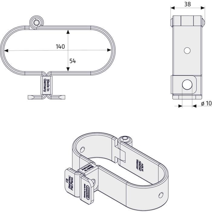 Porte-cadenas - ABUS - 131/140 GateSec - Protection clôtures de chantier - Acier cémenté - Anti-corrosion