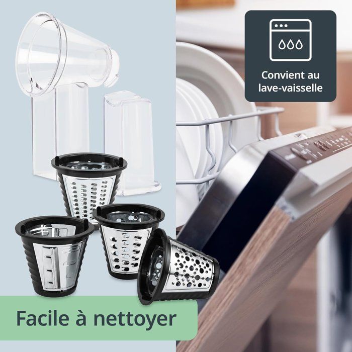 Râpe électrique - ADE - KITCHEN GADGETS - 4 types de Râpes - Acier inoxydable/plastique - 29,2 x 21,3 x 25 cm