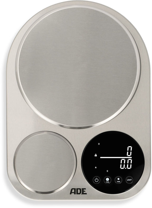 Balance de cuisine duo digitale - ADE - ISABELLA - Acier inoxydable/Plastique - 23x16,5 cm - Inclus 3 piles AAA
