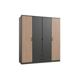 Armoire 4 portes battantes + 2 tiroirs - Gris et chene - L180 x H199 x P58 cm - AGIA