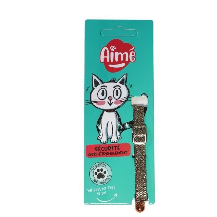 Collier pour chat - AIME - Bling Bling pailleté - Nylon rouge, grelot argenté