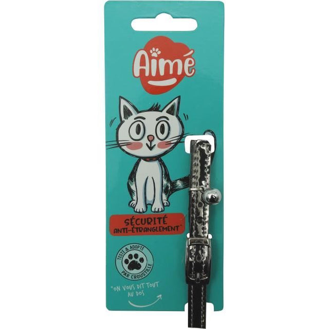 Collier pour chat - AIME - Sky miroir cuivre - Bleu nuit, clous dorés, grelot doré