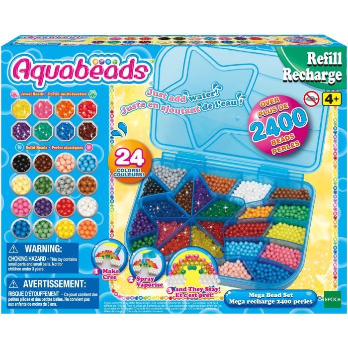 Aquabeads Méga recharge 2400 perles,  perles qui collent avec de l'eau, 31502, 24 couleurs, des 4 ans