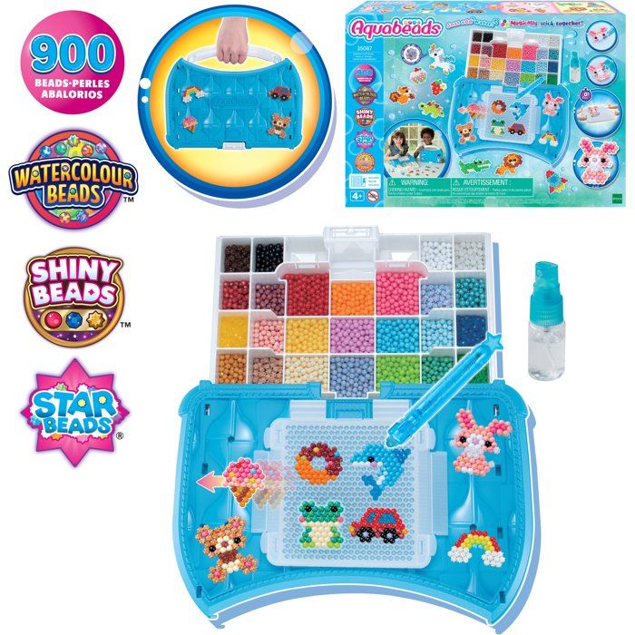 Aquabeads L'atelier d'initiation, Coffret 900 perles de 25 couleurs, perles qui collent avec de l'eau, 35087, Des 4 ans