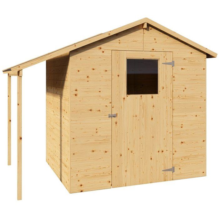 Abri de jardin en bois avec appentis - Pin brut - 2,96 m˛ (abri) + 0,88 m˛ (appentis) - Panneaux de 12 mm