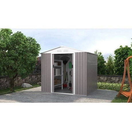 Abri de jardin en métal 4,07 m˛ - 213 x 191 x 195 cm - MARS -Kit d'ancrage inclus, 2 portes coulissantes - Taupe