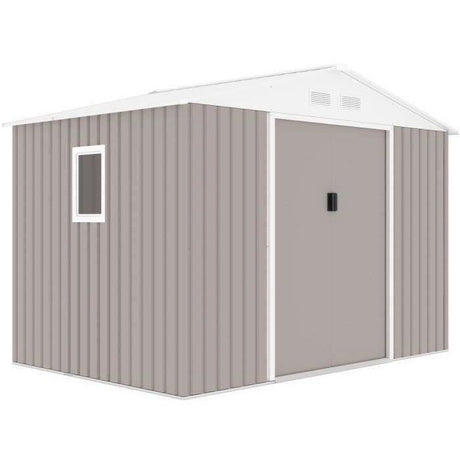 Abri de jardin en métal 	5,29 m˛ - 277 x 191 x 202 cm - VENUS Kit d'ancrage inclus, 2 portes coulissantes, 1 fenetre latérale Taupe