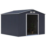 Abri de jardin en métal 7,06 m˛ - 277 x 255 x 202 cm - MERCURE - Kit d'ancrage inclus, 2 portes coulissantes - Gris