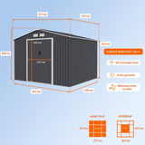 Abri de jardin en métal 7,06 m˛ - 277 x 255 x 202 cm - MERCURE - Kit d'ancrage inclus, 2 portes coulissantes - Gris