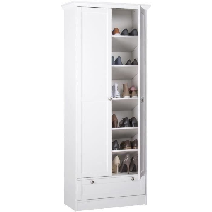 Armoire Landwood - Décor Blanc Mat - 2 Portes - 1 Tiroir - L80 x P39 x H200 cm