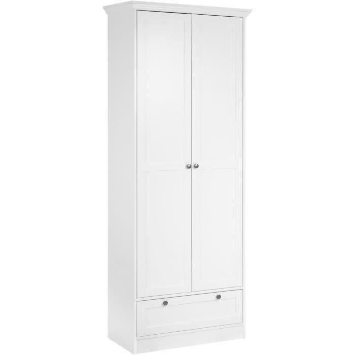 Armoire Landwood - Décor Blanc Mat - 2 Portes - 1 Tiroir - L80 x P39 x H200 cm