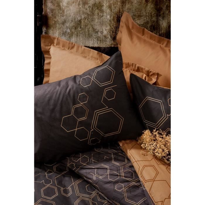 Parure de lit - 1 housse de couette 220 x 240 cm + 2 taies d'oreiller 60 x 60 cm - 100% coton renforcé - Cuivre