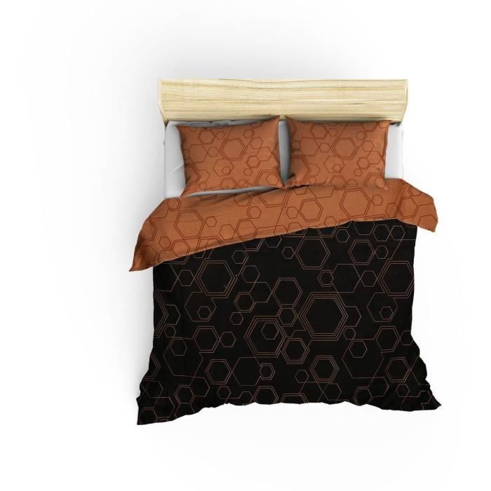 Parure de lit - 1 housse de couette 220 x 240 cm + 2 taies d'oreiller 60 x 60 cm - 100% coton renforcé - Cuivre