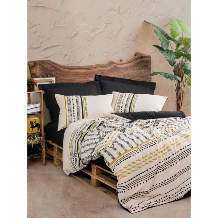 Parure de lit - 1 housse de couette 220 x 240 cm + 2 taies d'oreiller 60 x 60 cm - 100% coton renforcé - Blanc
