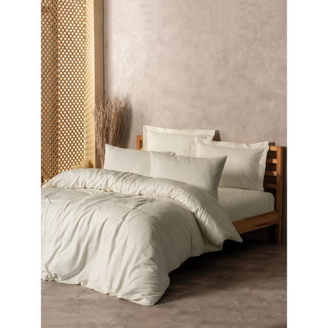 Parure de lit - 1 housse de couette 220 x 240 cm + 2 taies d'oreiller 60 x 60 cm - 100% coton renforcé - Creme