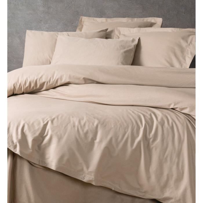 Parure de lit - 1 housse de couette 220 x 240 cm + 2 taies d'oreiller 60 x 60 cm - 100% coton renforcé - Beige