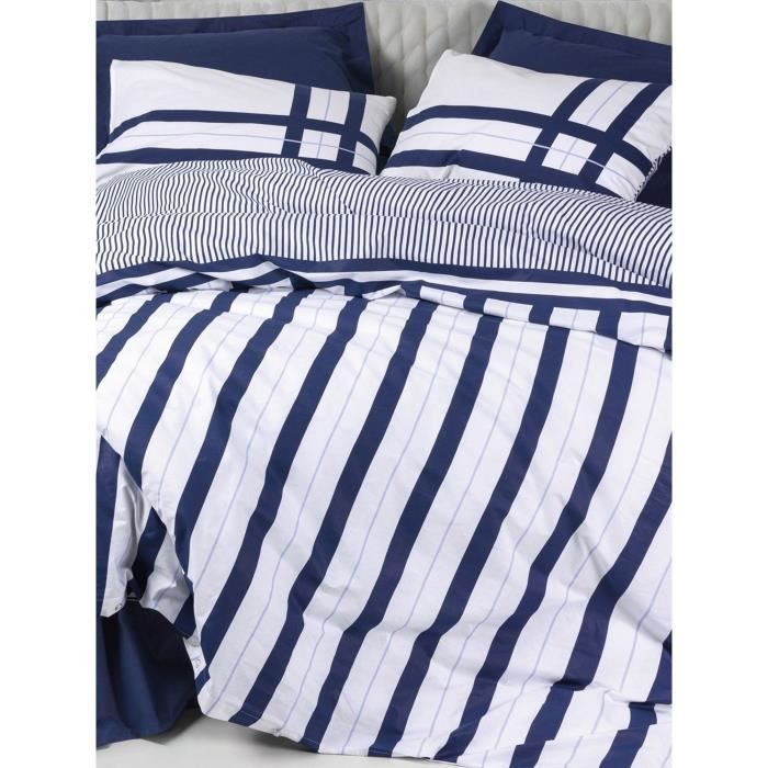Parure de lit - 1 housse de couette 220 x 240 cm + 2 taies d'oreiller 60 x 60 cm - 100% coton renforcé - Bleu
