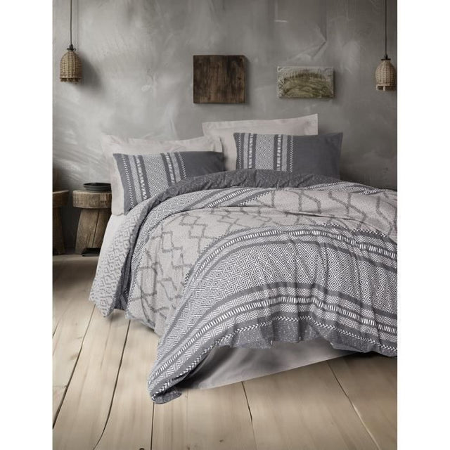 Parure de lit - 1 housse de couette 220 x 240 cm + 2 taies d'oreiller 60 x 60 cm - 100% coton renforcé - Vison