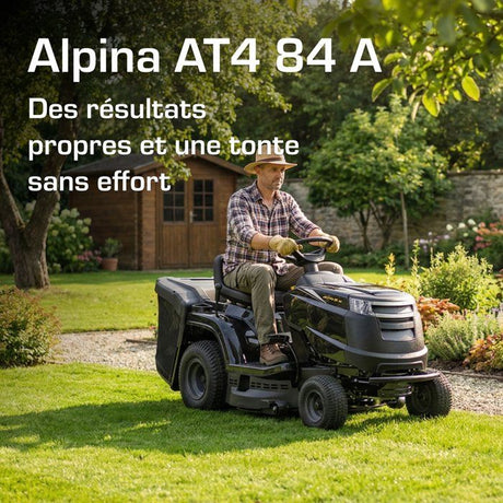 Tondeuse autoportée thermique ALPINA AT4 84A – 84cm de coupe - Jusqu'a 2800 m˛ - 352 cm3 - éjection bac 200L
