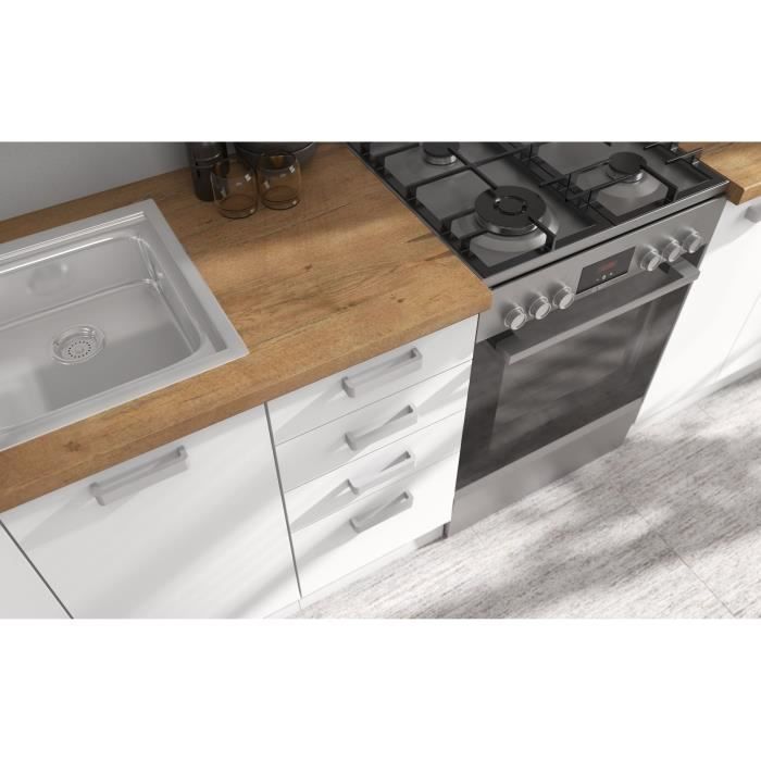 ATLAS Cuisine complete 8 éléments -  Décor blanc - L300 x H52 x H82 cm - Plan de travail non inclus