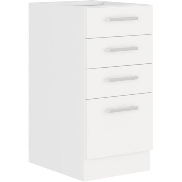 ATLAS Meuble bas 4 tiroirs - Décor blanc - L40 x P52x H82 - Plan de travail non inclus