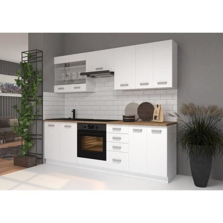 ATLAS Meuble sous-évier 2 portes - L 80 x H 82 x P52 cm - Décor blanc - Plan de travail non inclus