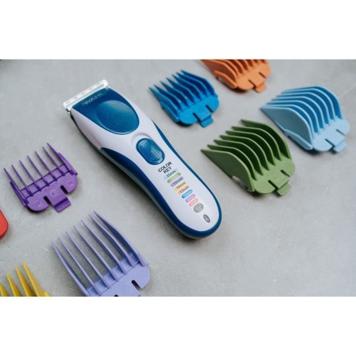 Tondeuse a cheveux - WAHL - COLOR PRO CORDLESS - 3,5 W - 8 sabots - Autonomie : 60 min - Bleu / Gris