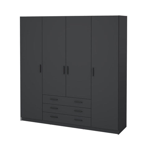 Armoire VEGA - Décor Gris anthracite - 4 portes + 3 tiroirs - L 195,5 x P 49,6 x H 200,4 cm
