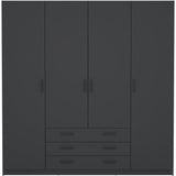 Armoire VEGA - Décor Gris anthracite - 4 portes + 3 tiroirs - L 195,5 x P 49,6 x H 200,4 cm