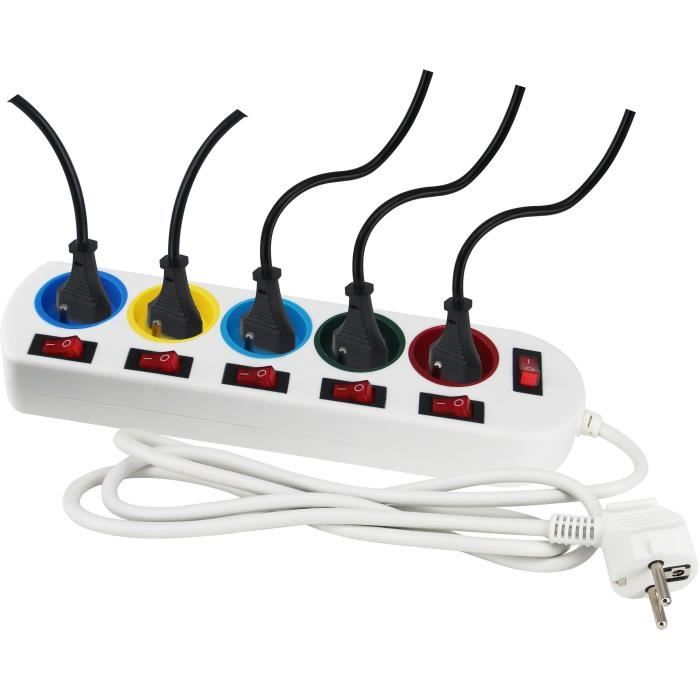 Bloc multiprise - GAO - 5 prises - Avec interrupteurs, 16A, 230V