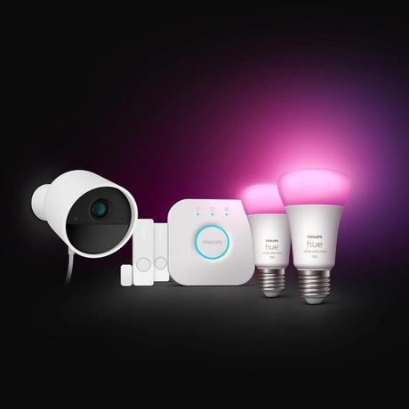 Kit de dťmarrage - Philips Hue - Secure - Inclus : 1 camťra filaire + 2 capteurs de contact + 2 ampoules connectťes + 1 pont
