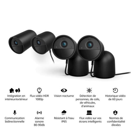 Caméra sans fil - Philips Hue - Secure - HD 1080P - Intérieure ou extérieure - Contrôle avec une seule application - Noir