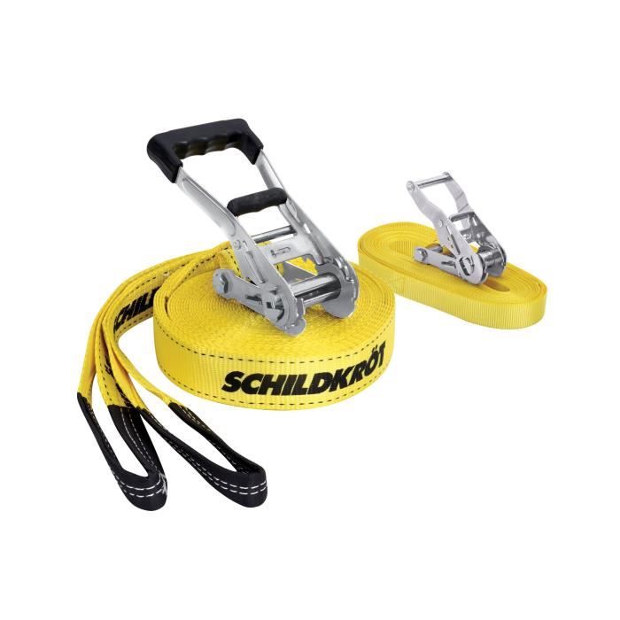 Slackline - SCHILDKROT - 15 m de long x 5 cm de large - Cliquet en métal - Sangle d'apprentissage incluse - Max 150 kg