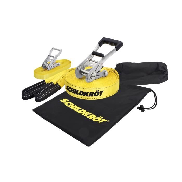 Slackline - SCHILDKROT - 15 m de long x 5 cm de large - Cliquet en métal - Sangle d'apprentissage incluse - Max 150 kg