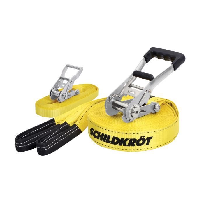 Slackline - SCHILDKROT - 15 m de long x 5 cm de large - Cliquet en métal - Sangle d'apprentissage incluse - Max 150 kg