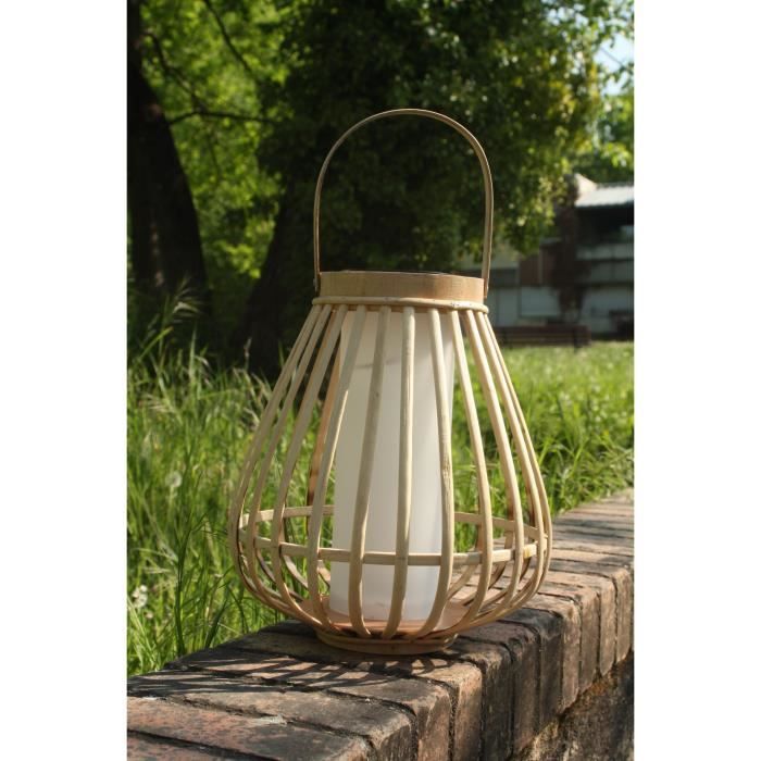 Lampe solaire - Marta - Beige - Bambou naturel - Eclairage effet flamme - Recharge USB et solaire