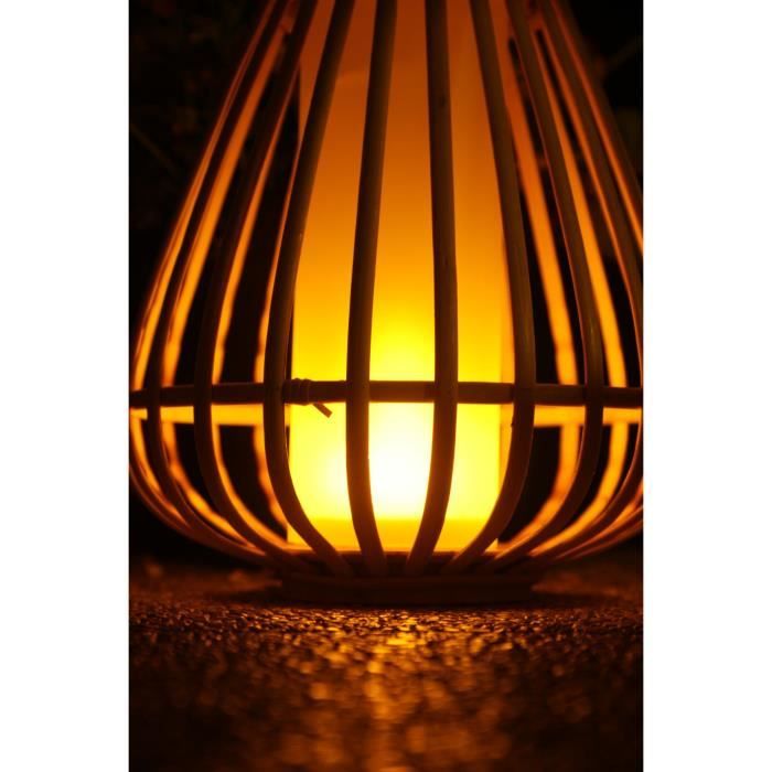 Lampe solaire - Marta - Beige - Bambou naturel - Eclairage effet flamme - Recharge USB et solaire