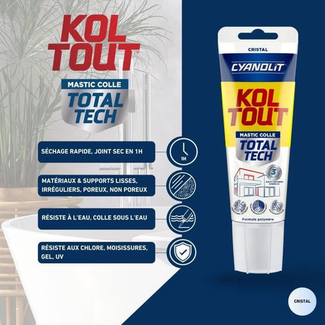 Colle de fixation et d'étanchéité - CYANOLIT - Total tech - Cristal - Tube 125 ml - Transparent - Polyvalente et flexible