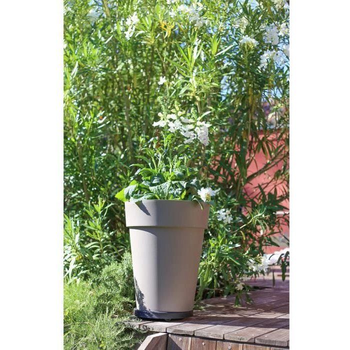 EDA - Pot de fleurs Rond mi-haut  - Toscane - Ř 44 x 53 cm - Intérieur / Extérieur - 50 L - Taupe