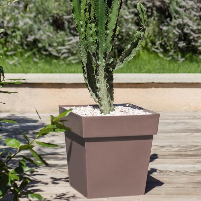 Pot de fleur carré - Toscane - EDA - 39 x 39 x H. 39 cm - Intérieur / Extérieur - 38L - Taupe